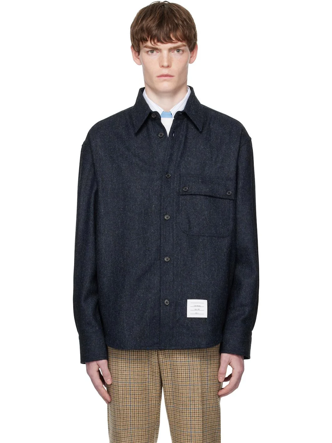 Navy Oversized PC Solid Donegal Tweed Shirt - 1