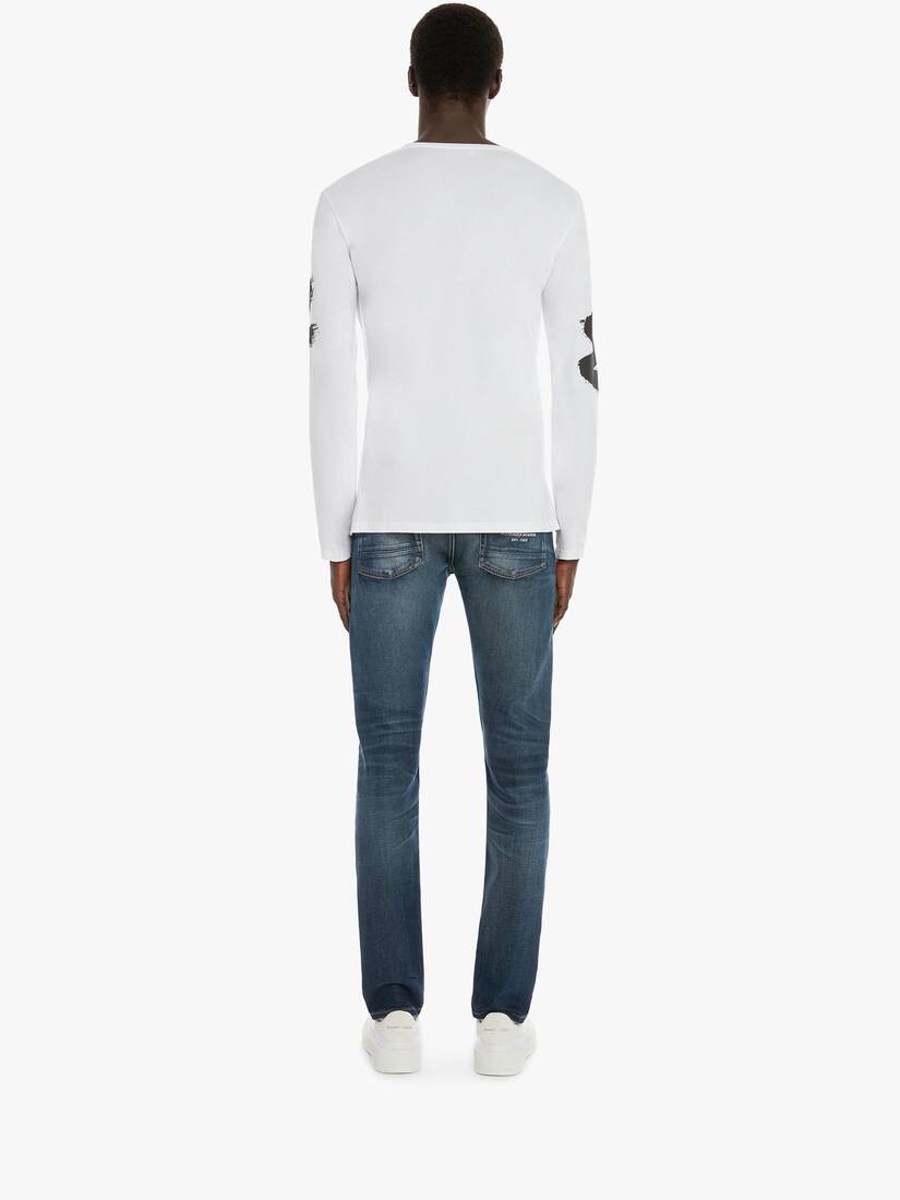 Men's McQueen Graffiti Denim Jeans in Washed Blue - 4