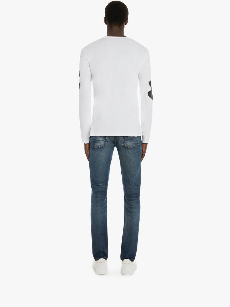 Men's McQueen Graffiti Denim Jeans in Washed Blue 4