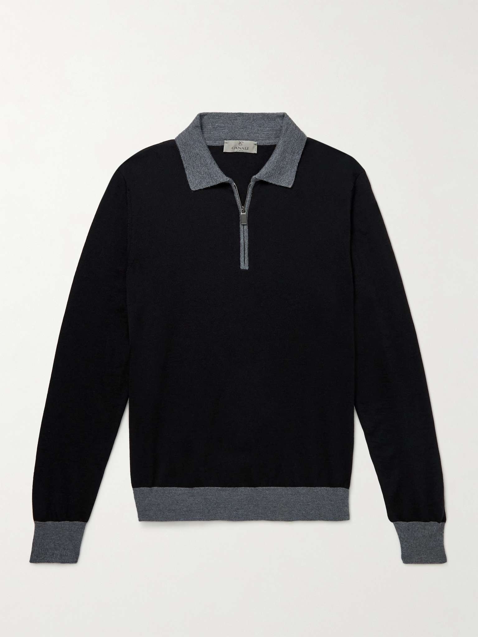 Colour-Block Wool Half-Zip Polo Shirt - 1