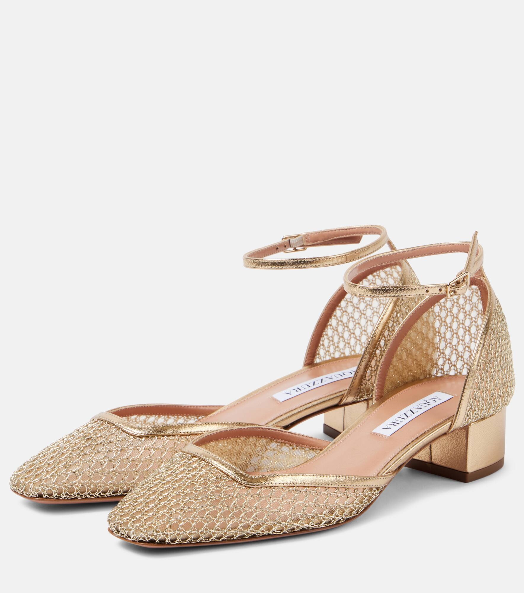 Asha 35 leather-trimmed mesh pumps - 4