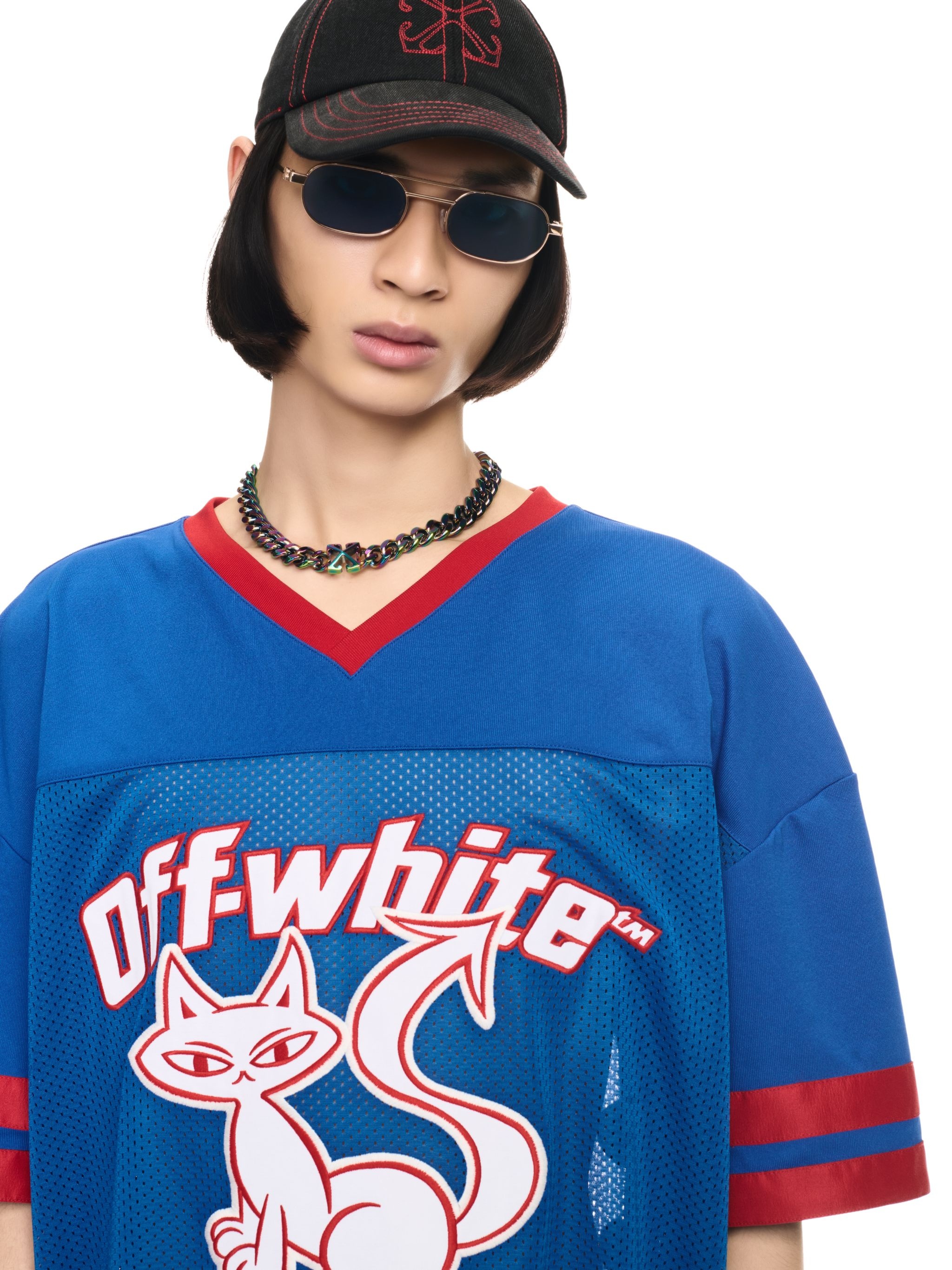 Off-White Blue/red Football Mesh S/s Tee offwhite REVERSIBLE