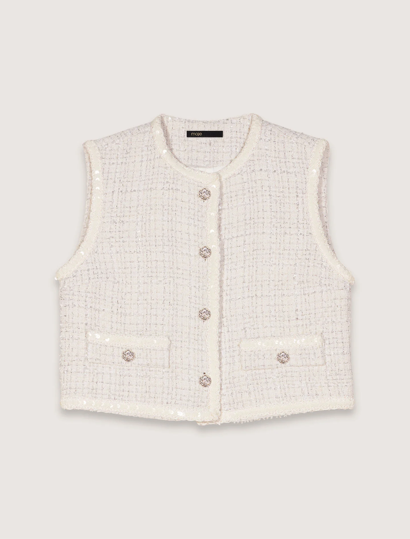 Sequin sleeveless tweed jacket - 1