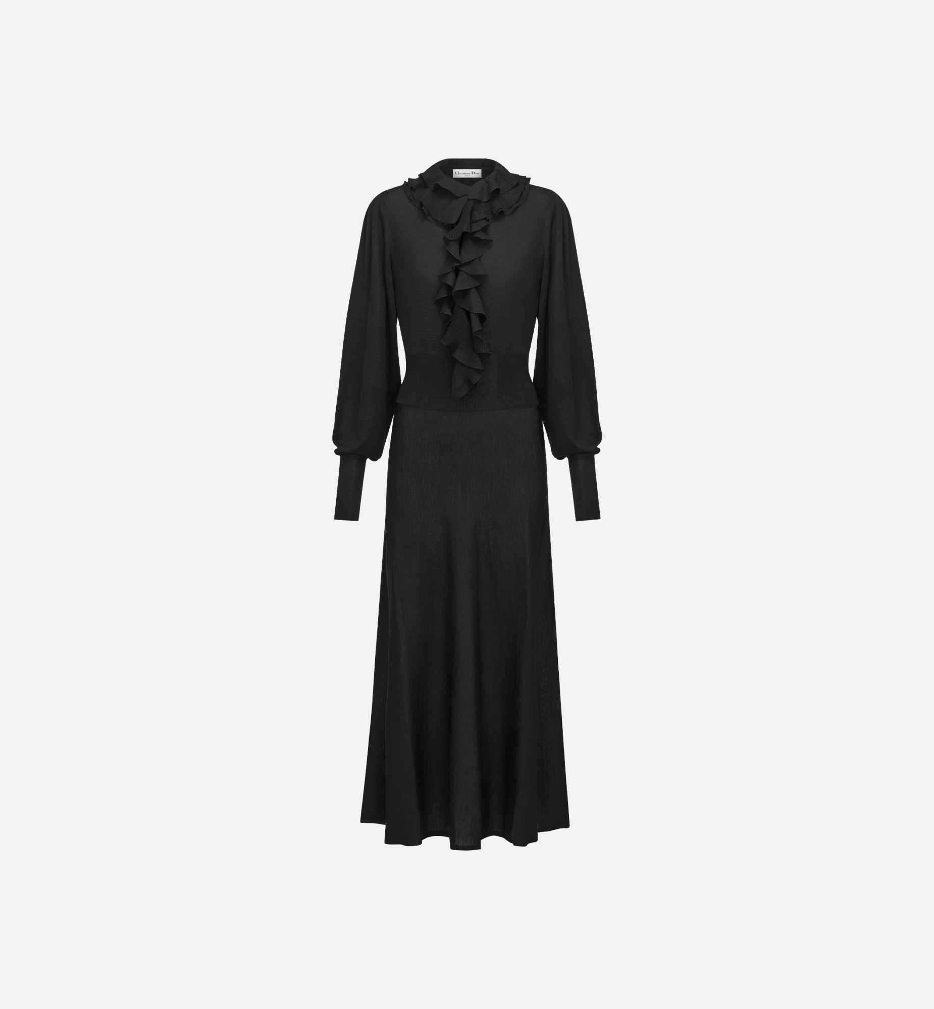 Mid-Length Dress with Removable Ruched Collar - 1