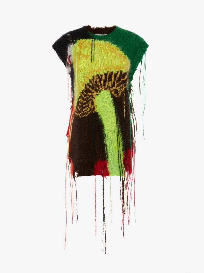 Women's Mushroom Intarsia Sleeveless Jumper in Green/yellow - 1