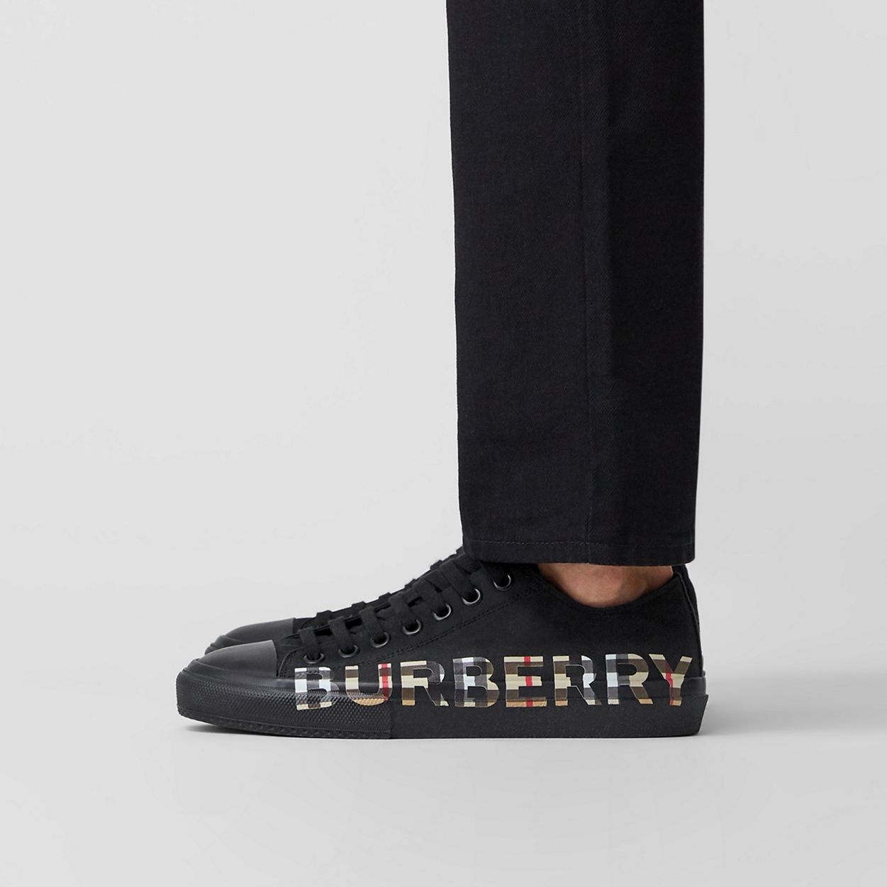 Vintage Check Logo Print Cotton Gabardine Sneakers - 3