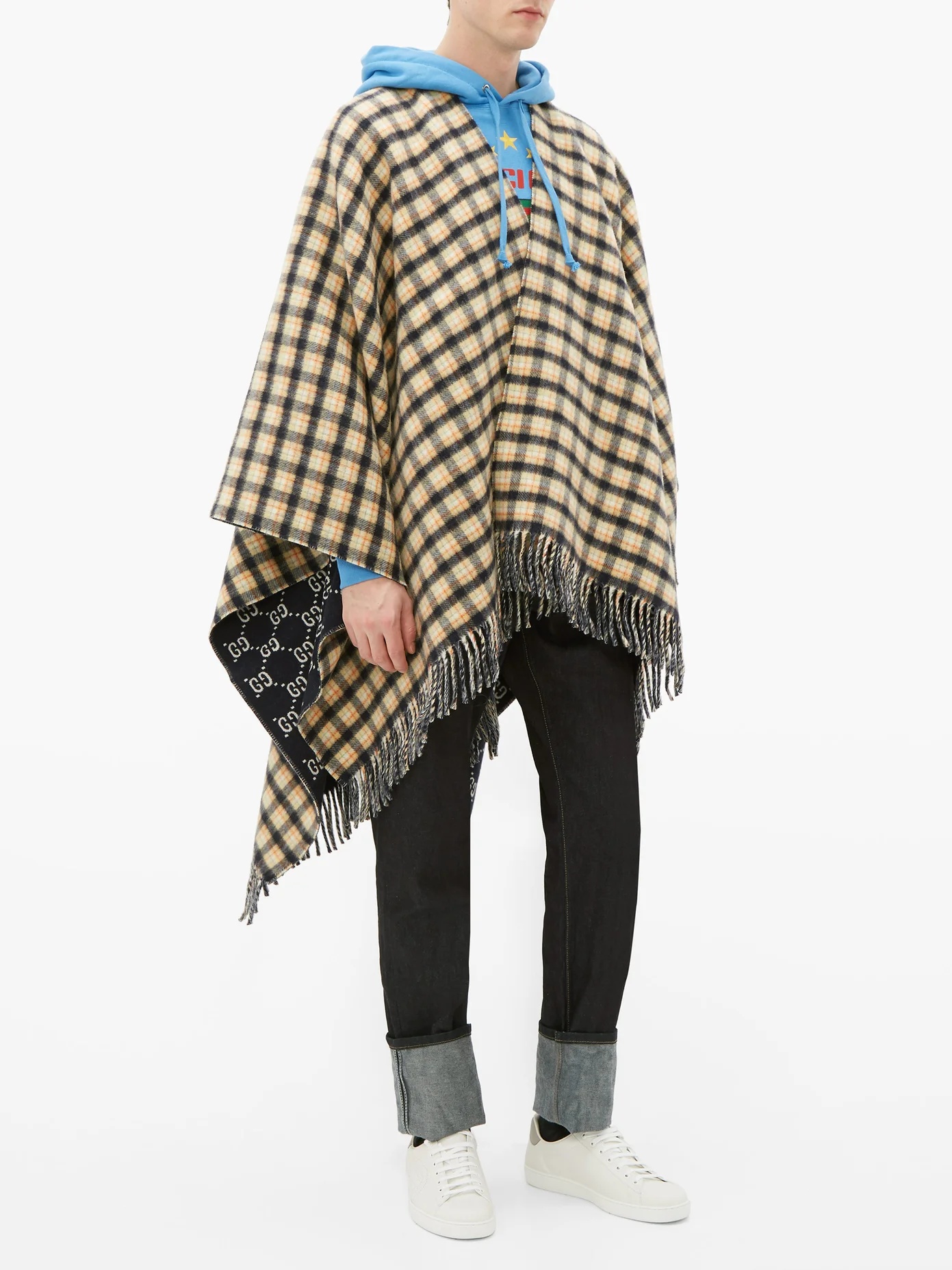 Check monogram-jacquard wool poncho - 2