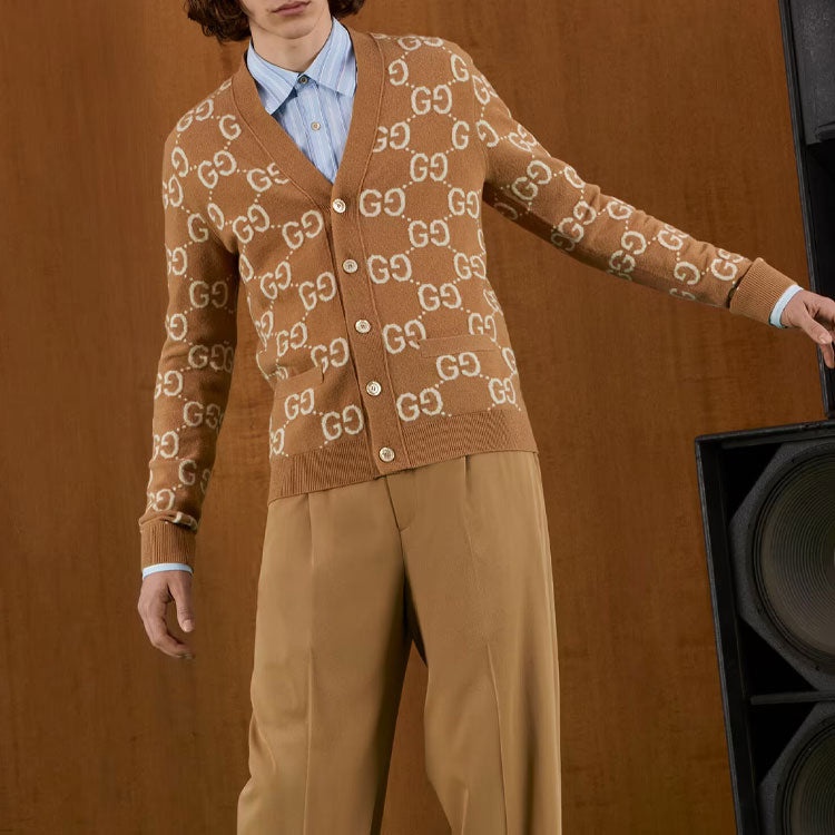 Gucci GG Wool Jacquard Cardigan 'Camel Ivory' 694758-XKCC5-2296 - 4