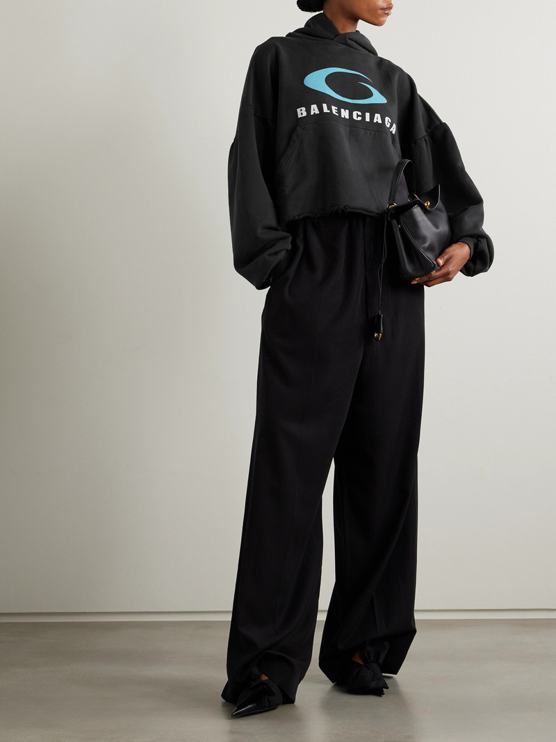 BALENCIAGA Oversized Cropped Distressed Printed Cotton-jersey Hoodie outlook