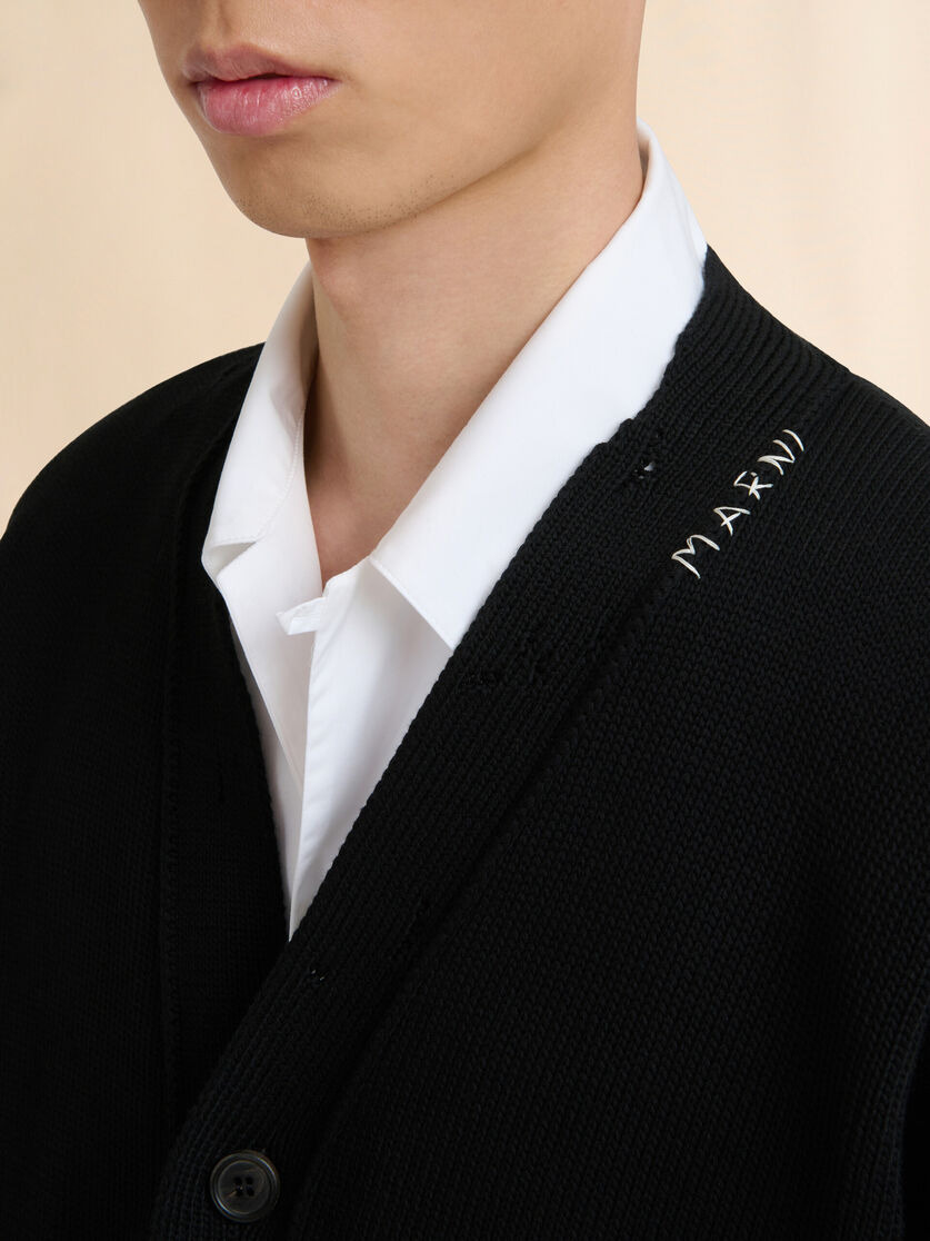 BLACK COTTON CARDIGAN WITH MARNI SYMBOL - 4