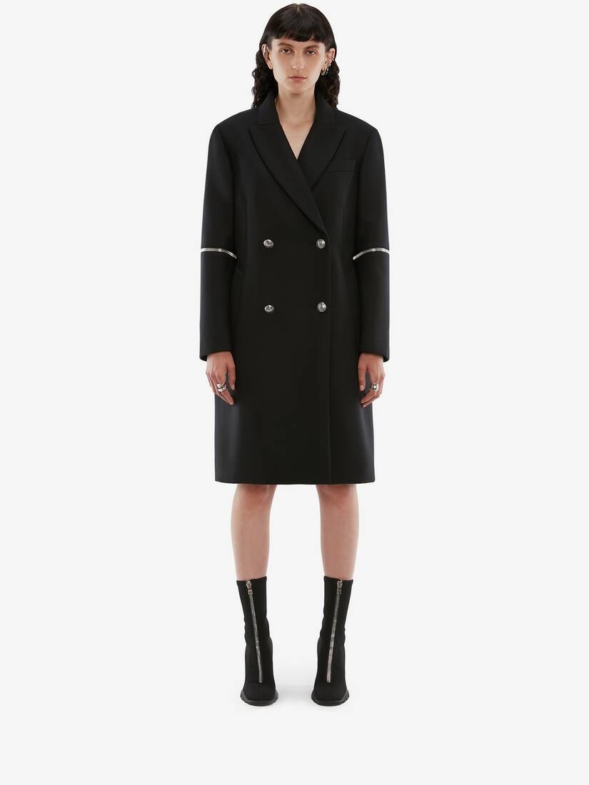 Spiral Zip Oversize Coat in Black - 2