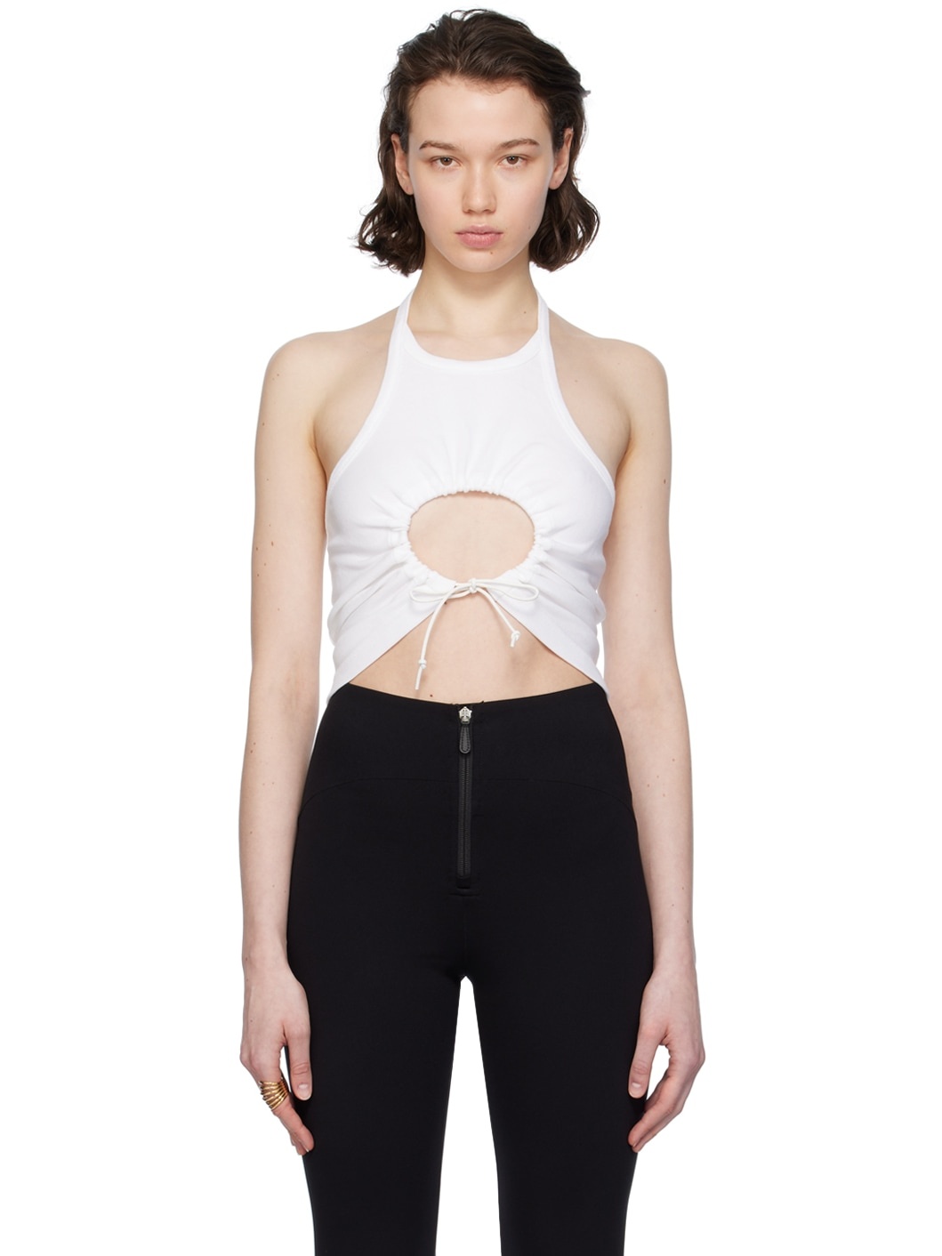 White Gathered Tank Top - 1