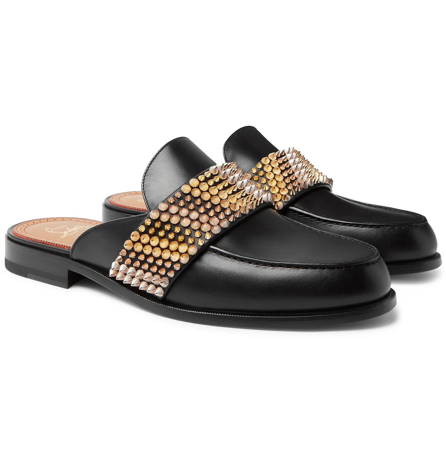 Studded Leather Backless Loafers - 2