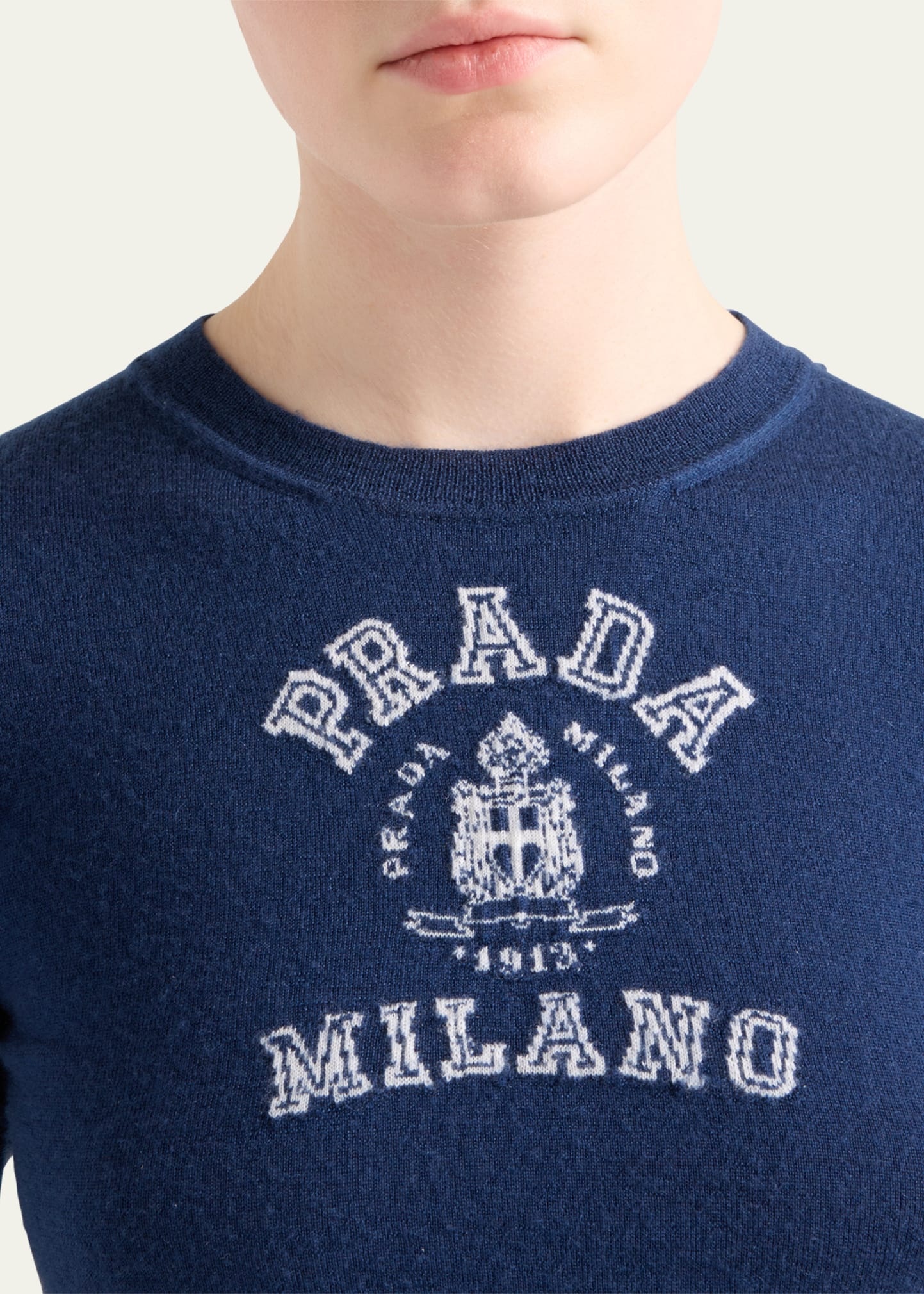 Intarsia Logo Short-Sleeve Cashmere Sweater - 5