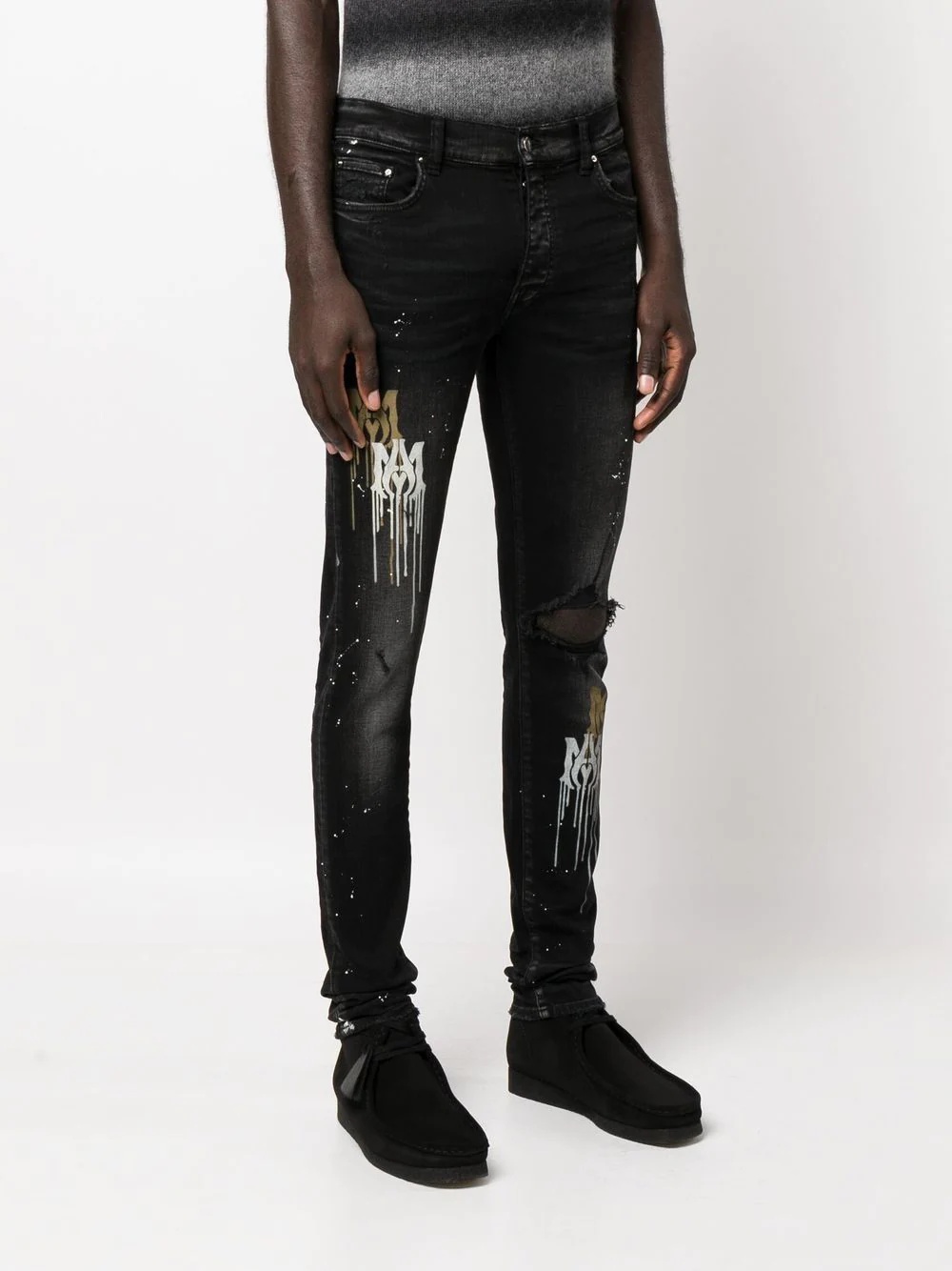 paint splatter-blend skinny-cut jeans - 3