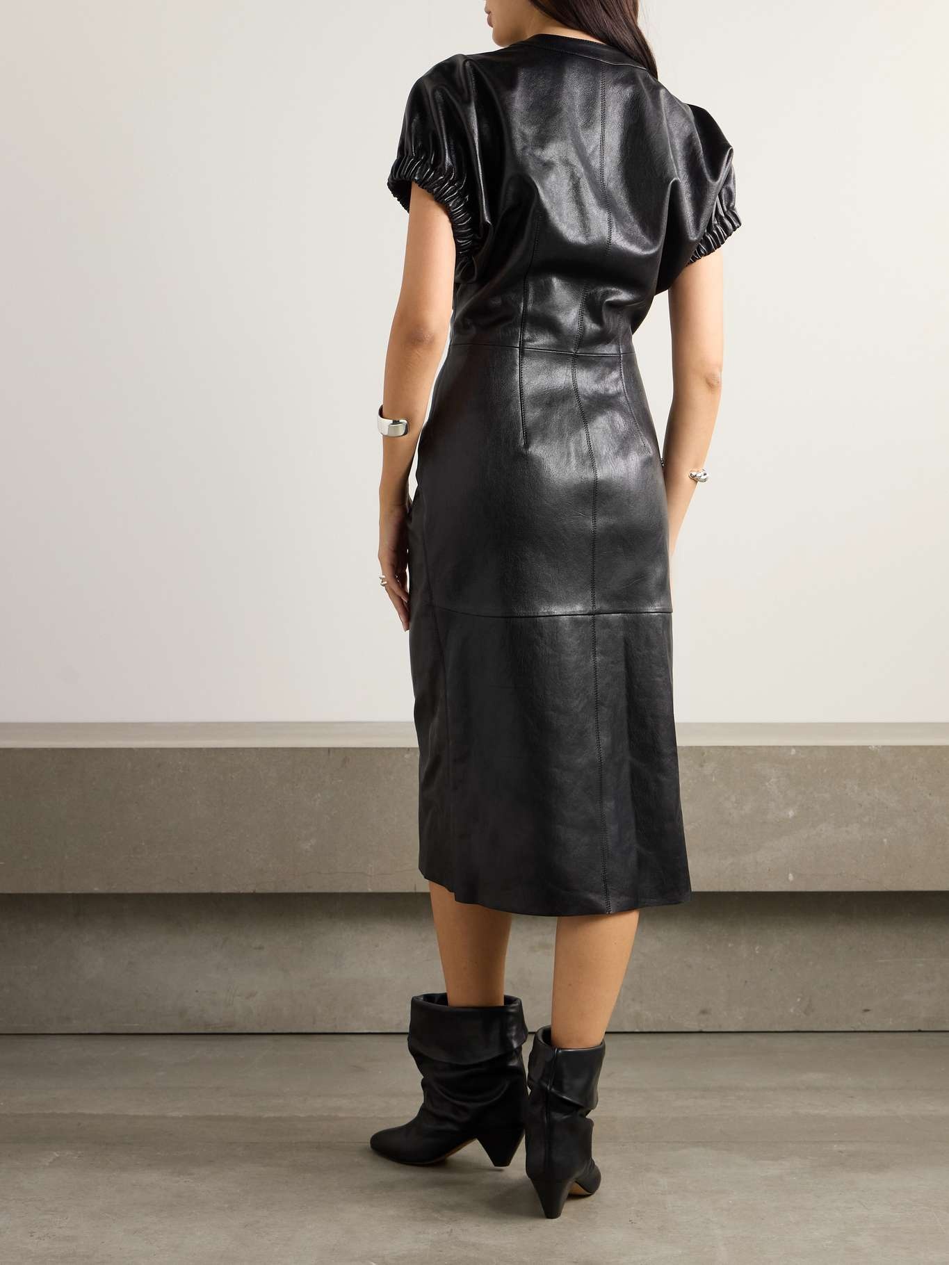 Carly ruched leather midi dress - 4