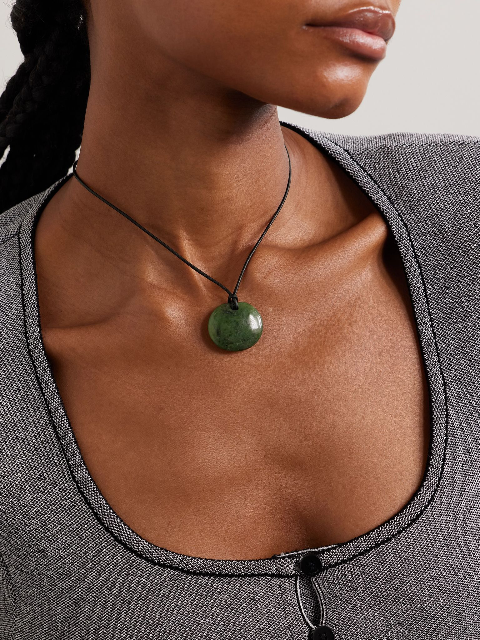 Small Full Moon cord, jade and silver necklace Jade - 2