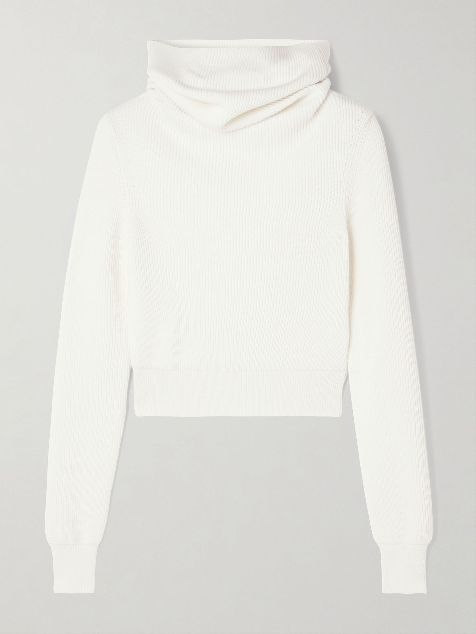 Hooded cropped ribbed wool-blend sweater White - 1