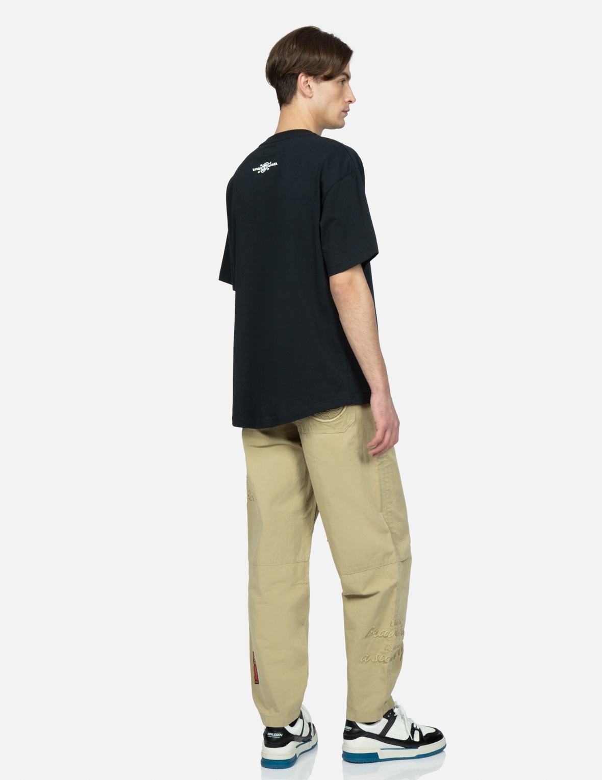 KAMON AND SLOGAN EMBROIDERY LOOSE FIT PANTS - 3