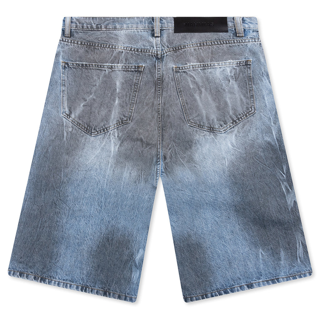 THRASHED BAGGY 5 POCKET SHORTS - LIGHT WASH - 2