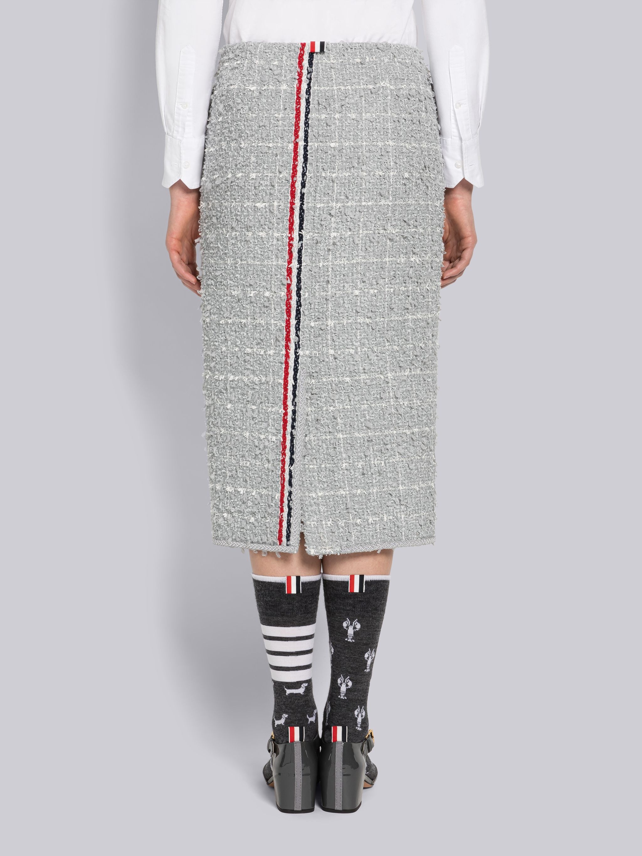 Windowpane Eyelash Tweed Low Rise Pencil Skirt - 3