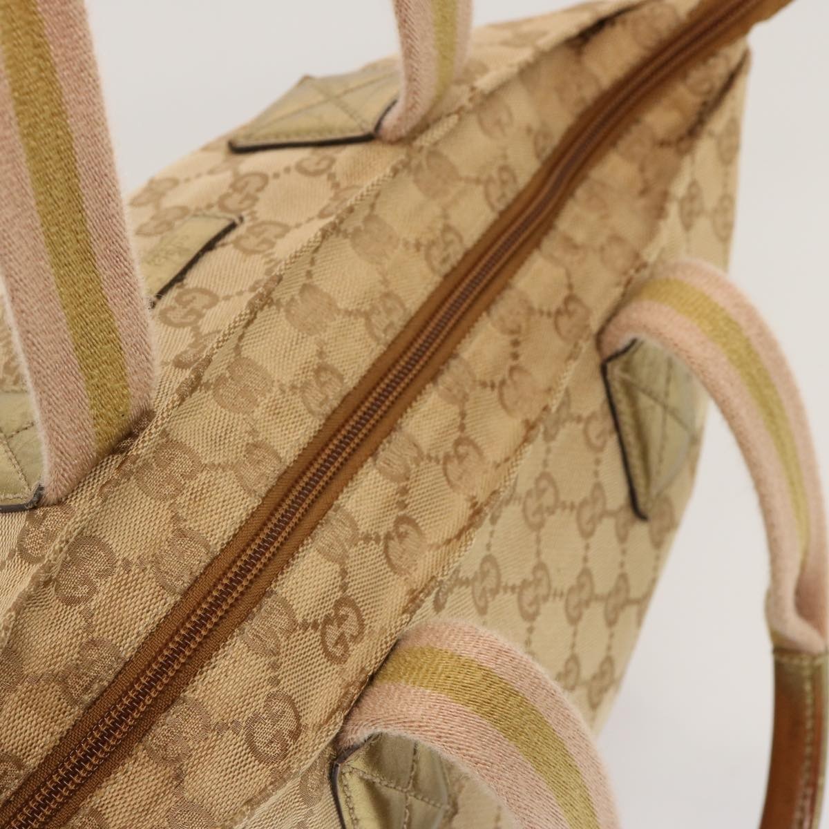 GUCCI GG Canvas Sherry Line Hand Bag Beige Gold Pink - 7