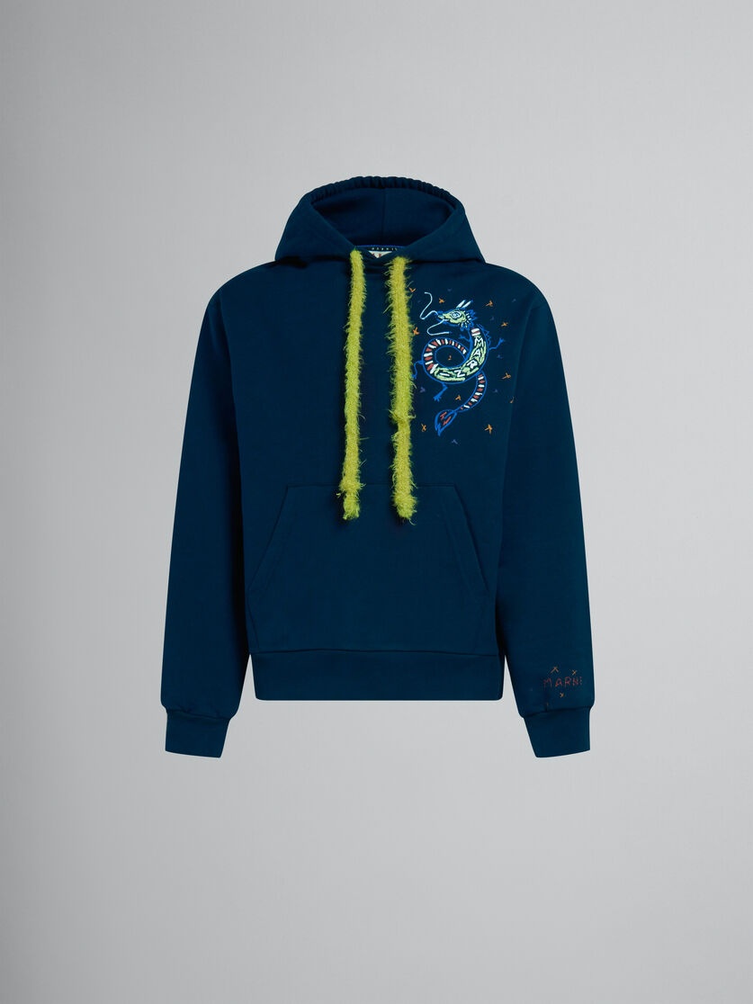 BLUE BIO JERSEY HOODIE WITH DRAGON PRINT - 1