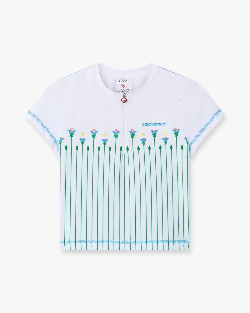 White Floral Stripe Sporty Quarter Zip Tennis Top | Casablanca Paris 1