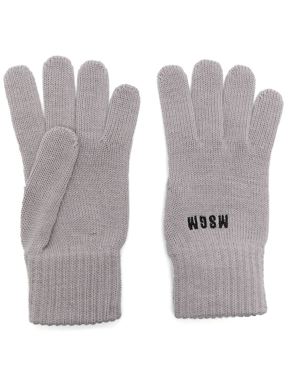 logo-embroidered knitted gloves - 1