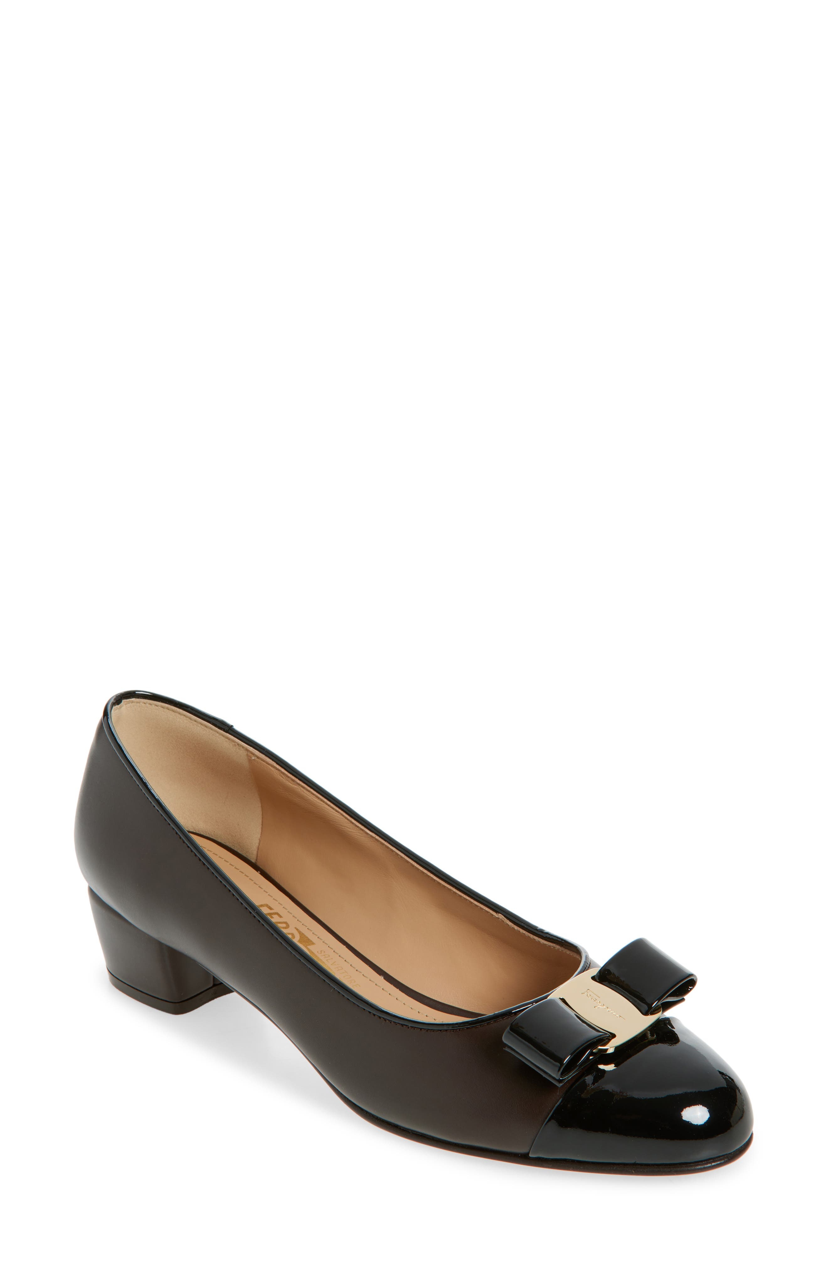 FERRAGAMO Vara Bow Cap Toe Pump in Nero at Nordstrom - 1
