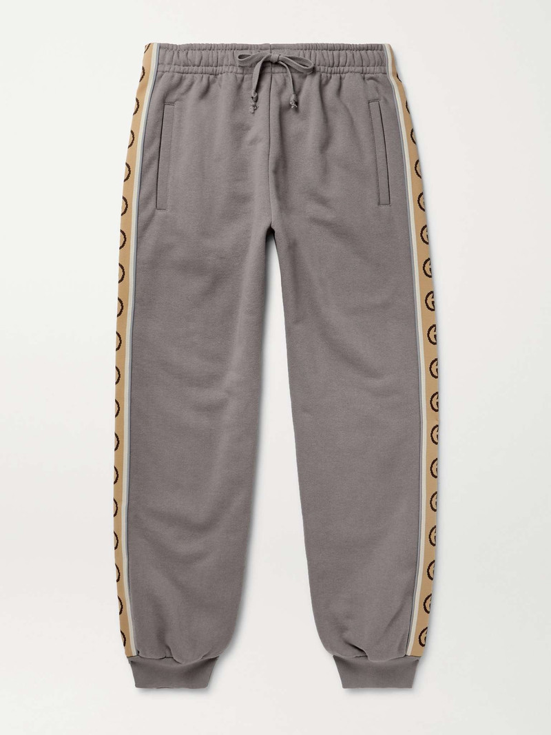 Tapered Logo-Jacquard Webbing-Trimmed Loopback Cotton-Jersey Sweatpants - 1