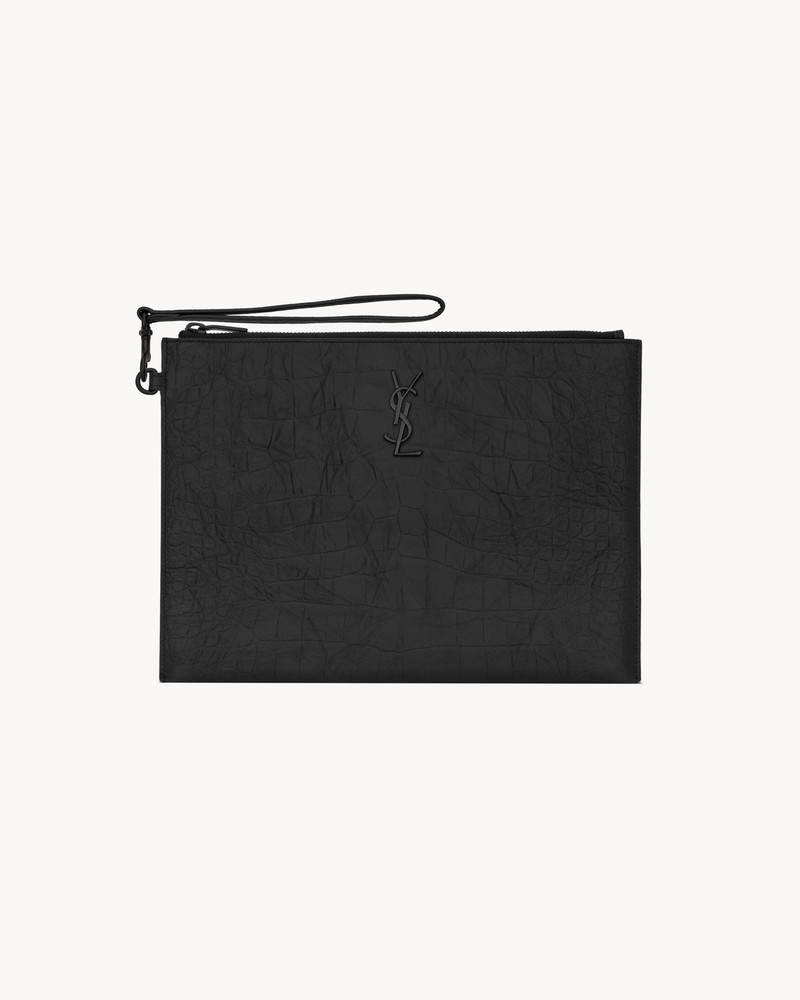 CASSANDRE ZIPPED TABLET HOLDER IN CROCODILE-EMBOSSED LEATHER 1