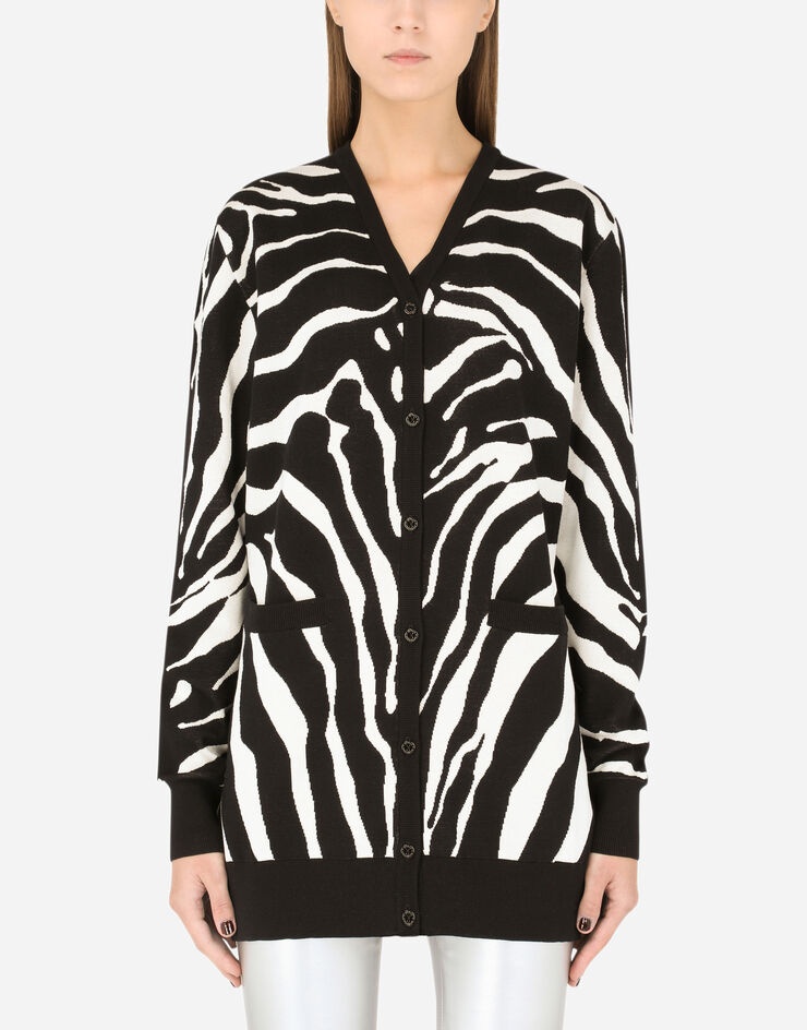 Oversize zebra-design cardigan in wool and silk - 1