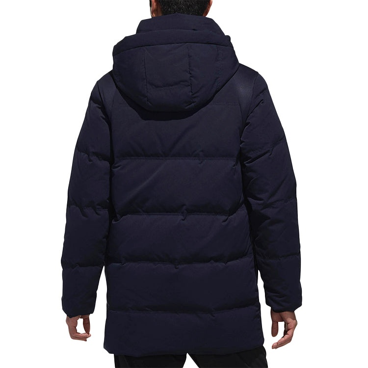 adidas Str Mid Down Solid Color Stay Warm mid-length hooded With Down Feather Jacket Navy Blue CK097 - 3