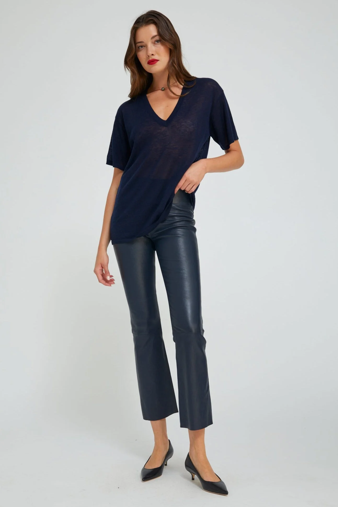 MIDNIGHT LEATHER ANKLE FLARE - 1