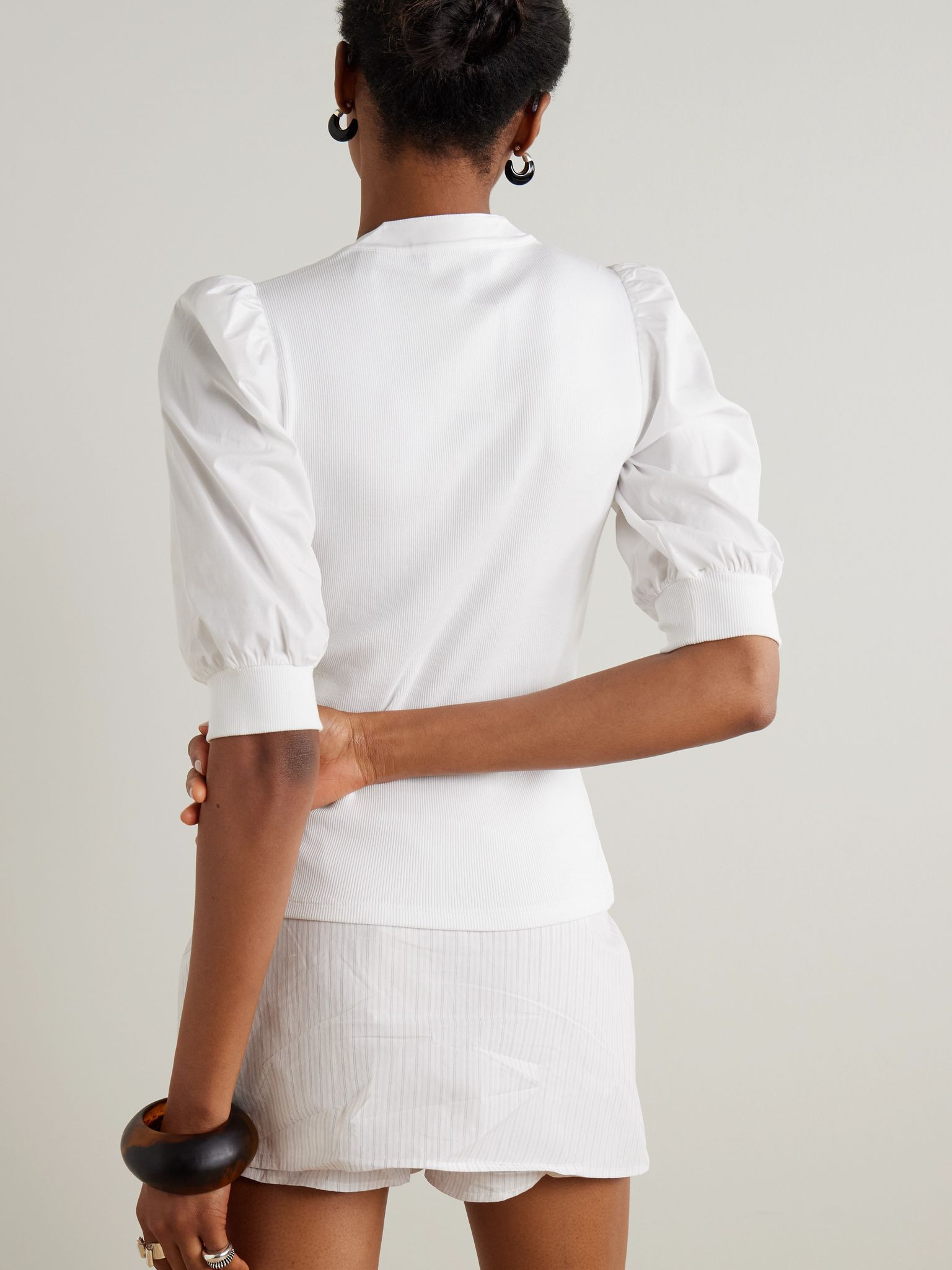 Coralee poplin and ribbed stretch Pima cotton-jersey top White - 3