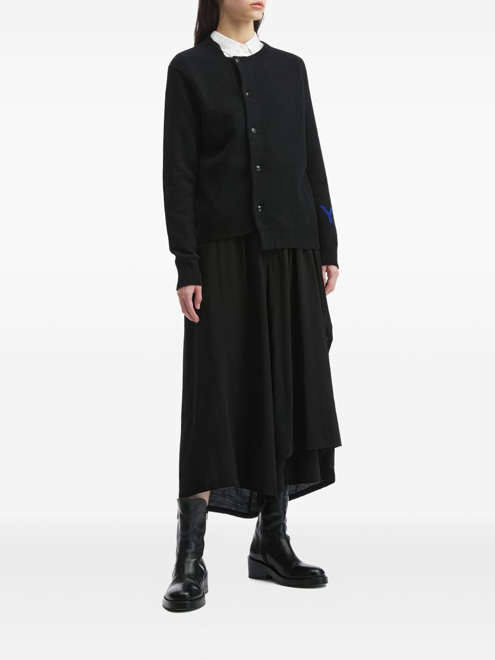 asymmetric-hem crew-neck cardigan - 2