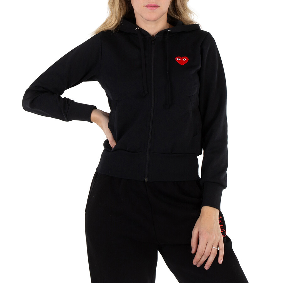 Comme Des Garcons Ladies Long-sleeve Embroidered Heart Logo Hoodie - 3