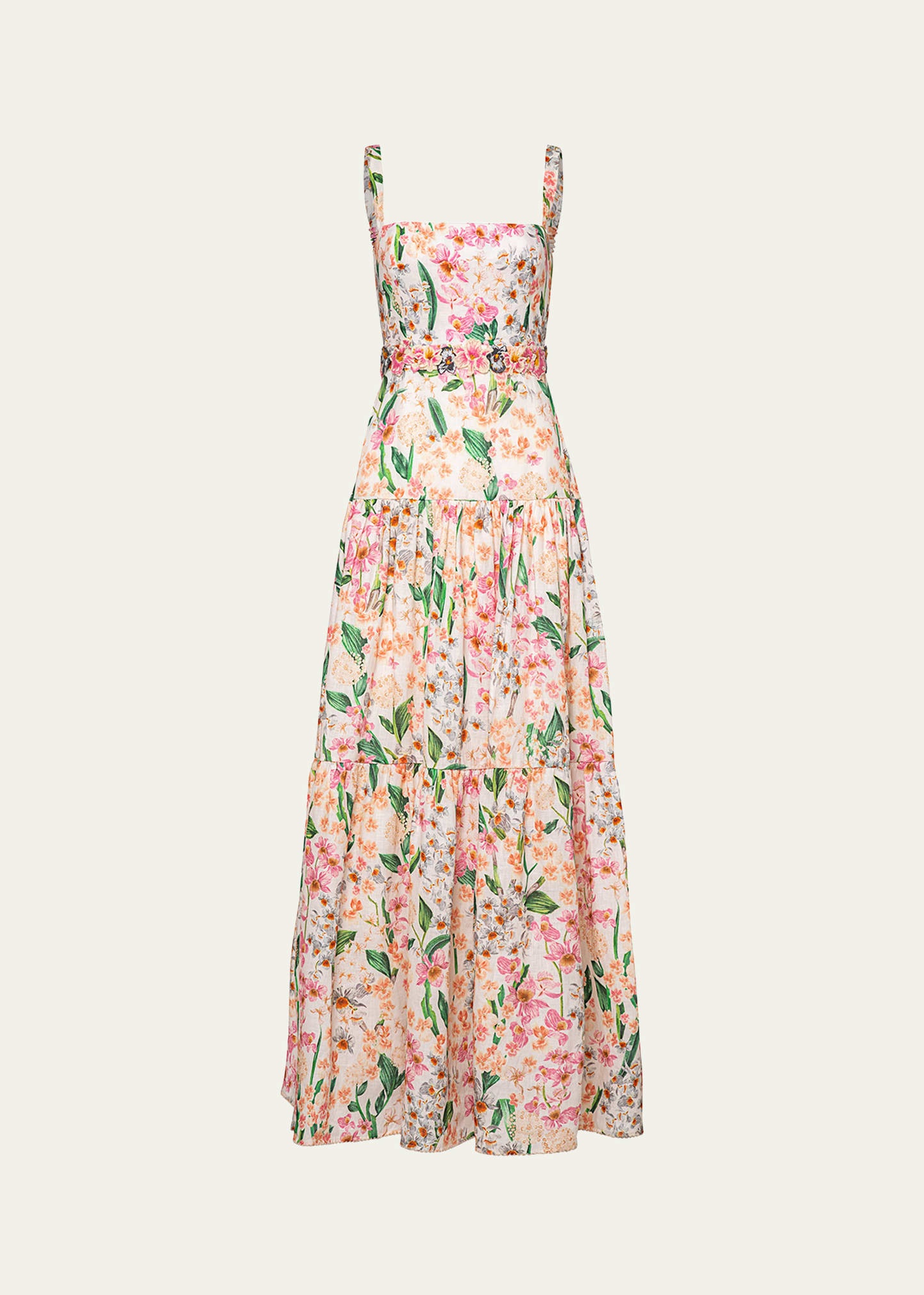 Lima Floral Linen Sleeveless Square-Neck Maxi Dress - 1