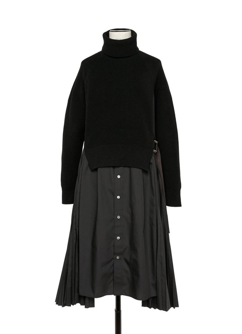 Wool Knit x Cotton Poplin Dress - 1
