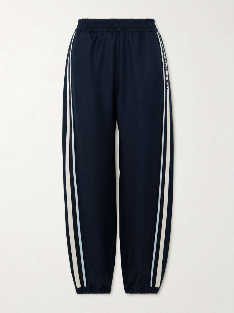Embroidered grosgrain-trimmed jersey tapered track pants - 1