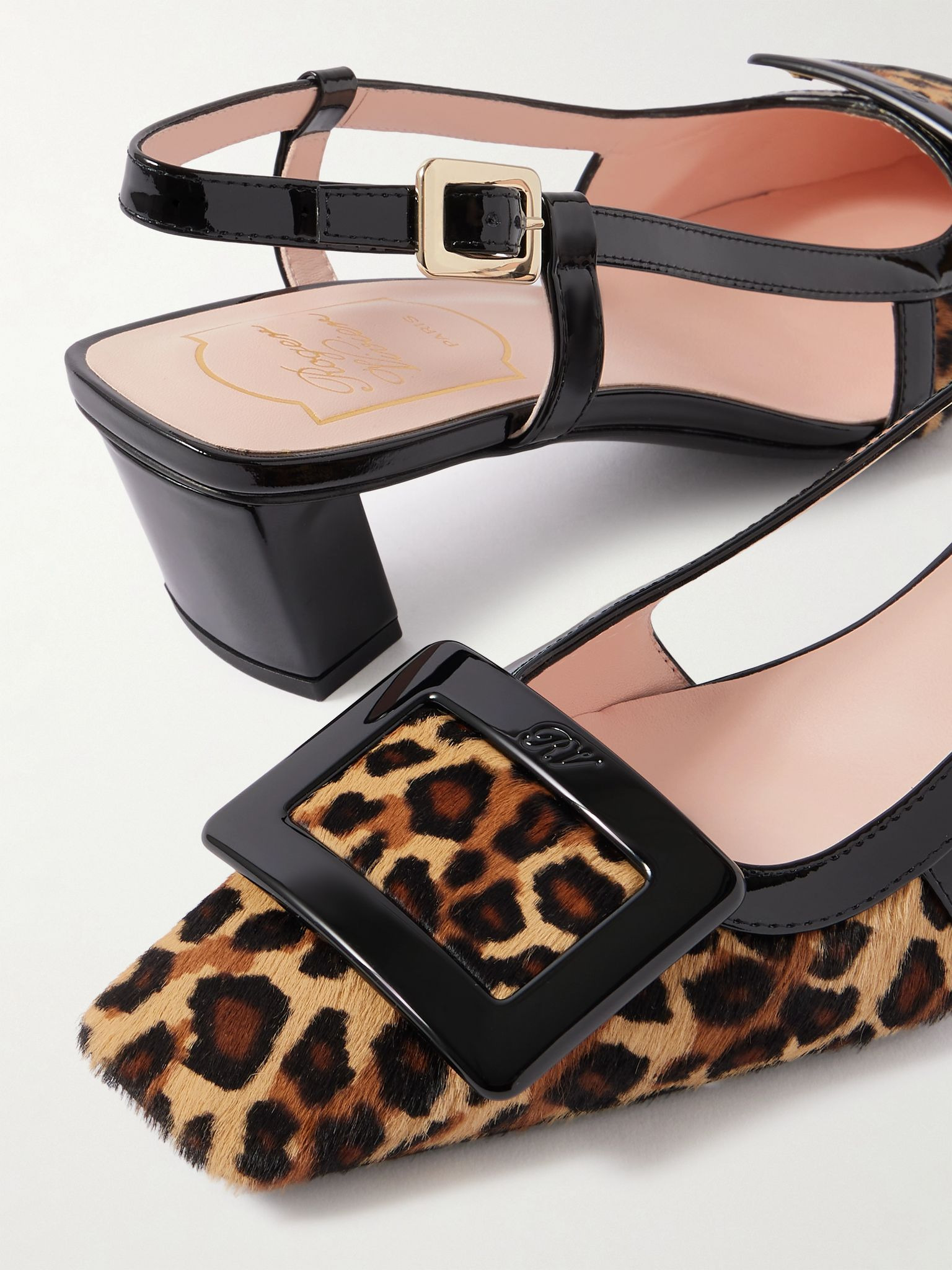 Belle Vivier 45 patent leather-trimmed leopard-print pony hair slingback pumps Leopard print - 4