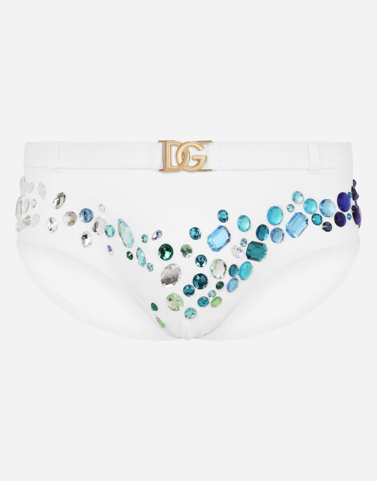 DG-logo swim briefs with high-cut leg and crystals - 1