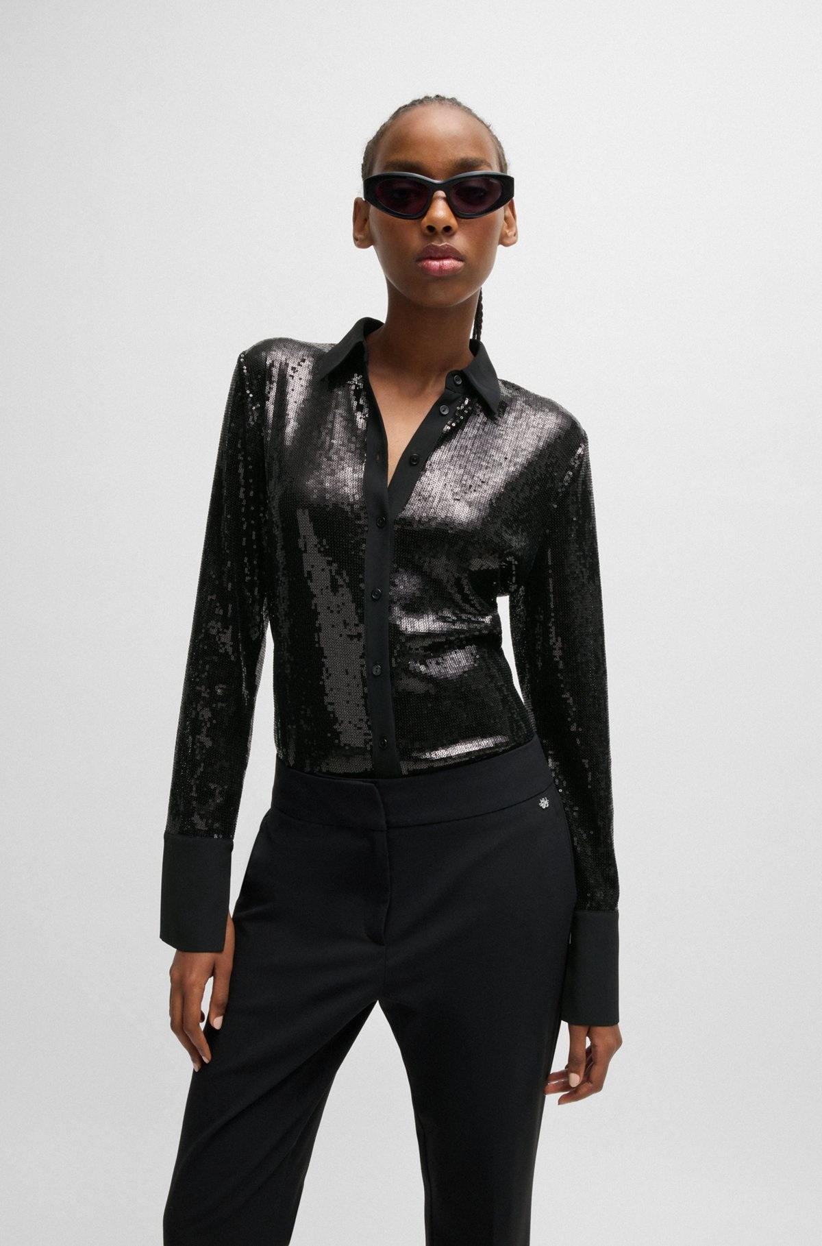 SLIM-FIT SHIRT IN SEQUINNED MESH WITH POINT COLLAR - 2