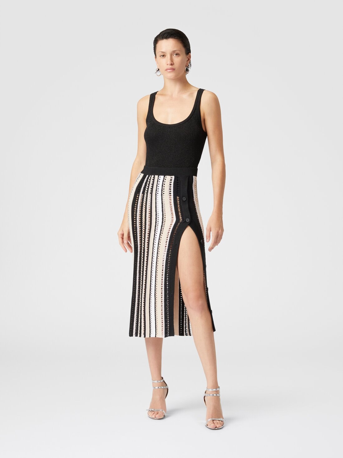 Striped crochet midi skirt with side buttoning - 2