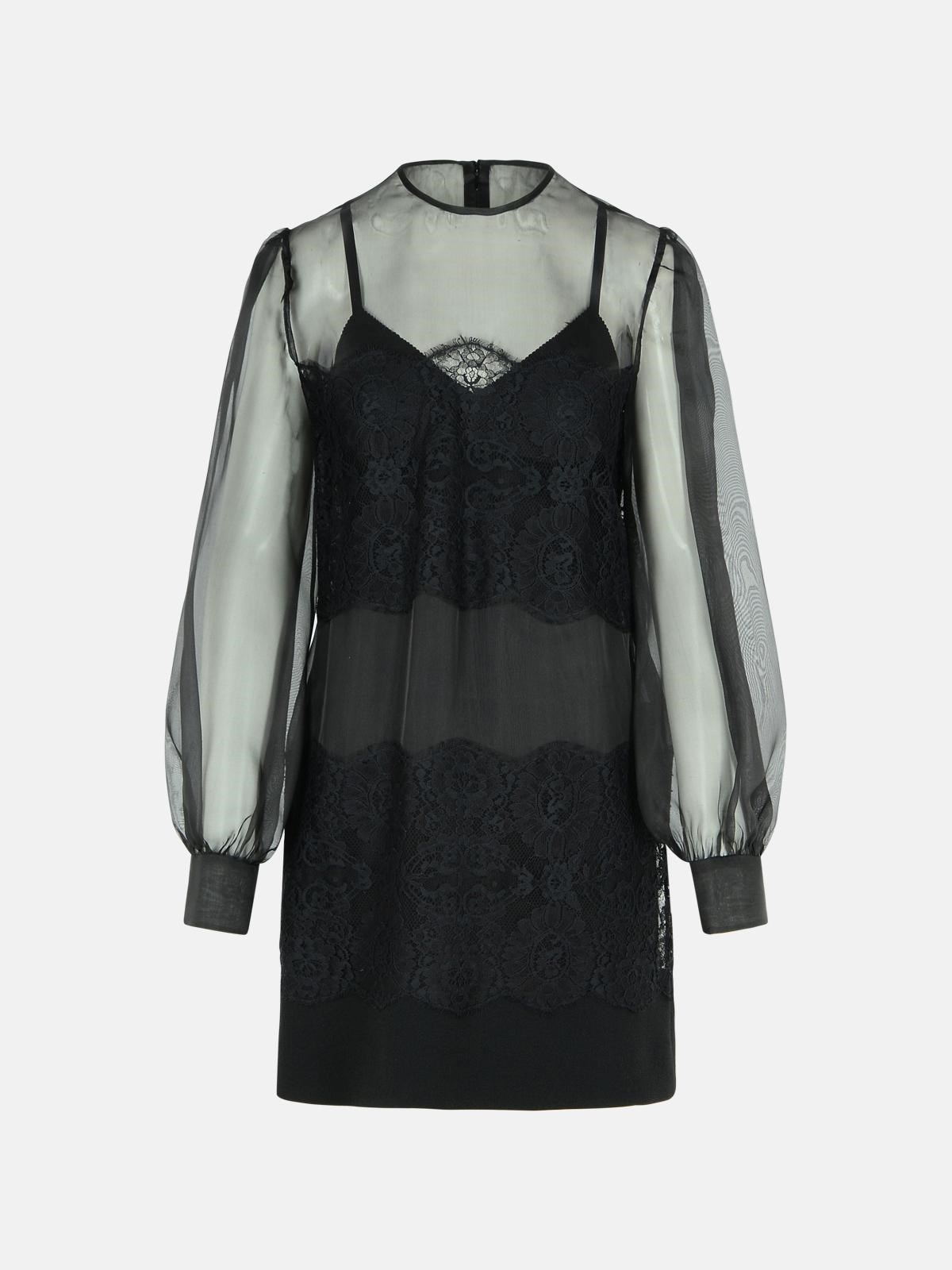 BLACK SILK ORGANZA DRESS - 1