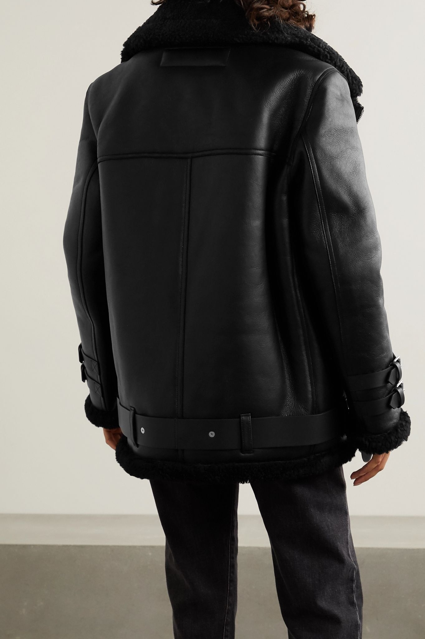 Leather-trimmed shearling jacket - 4