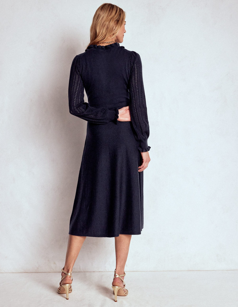 Winifred Frilled Knitted Dress-Navy 5