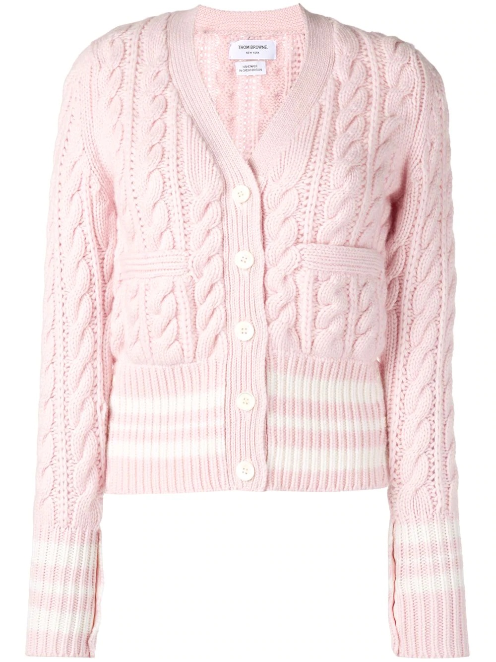 4-Bar stripe cable-knit cardigan - 1