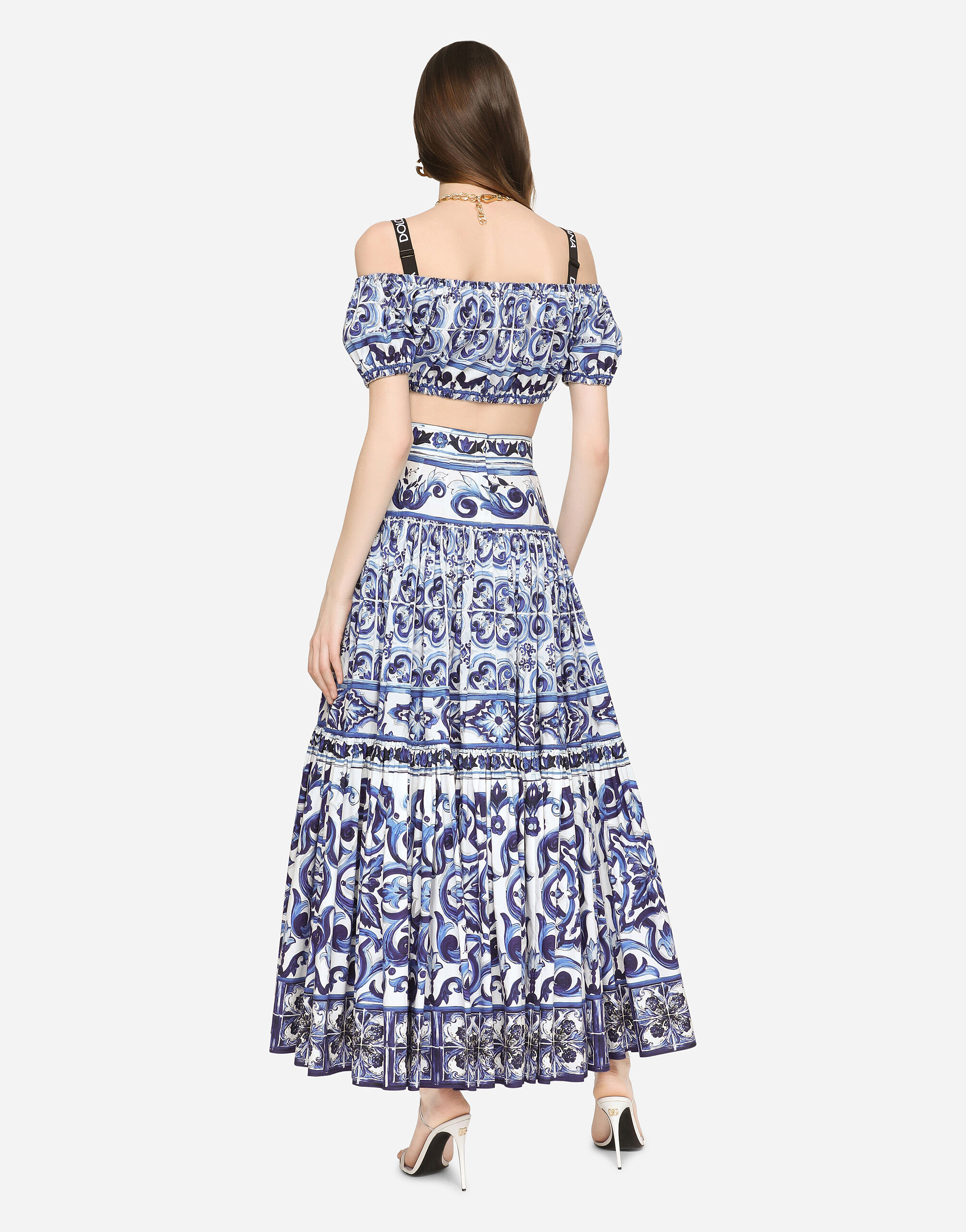 Long majolica-print poplin skirt - 3